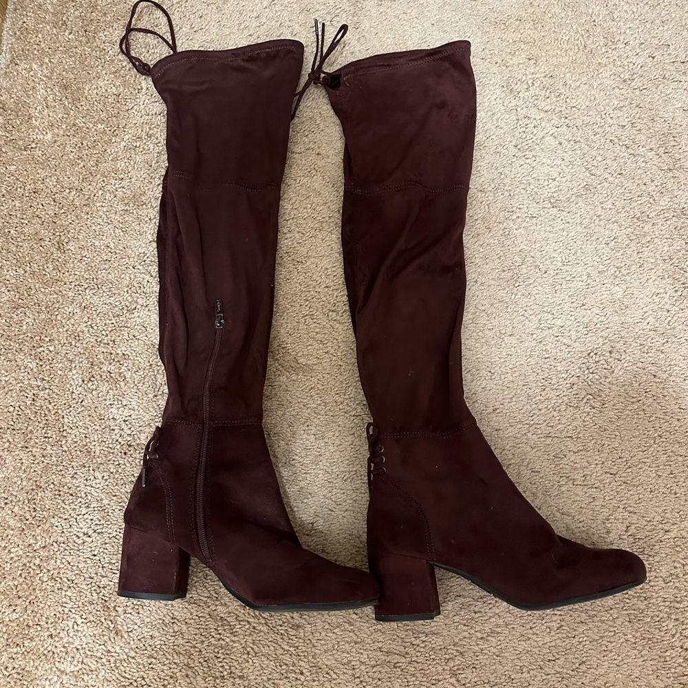 Maroon over the knee boots
